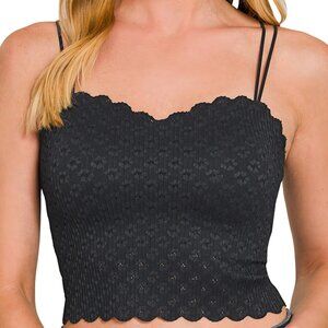 Seamless Lace Bralette Tank with Bra Pads in Black